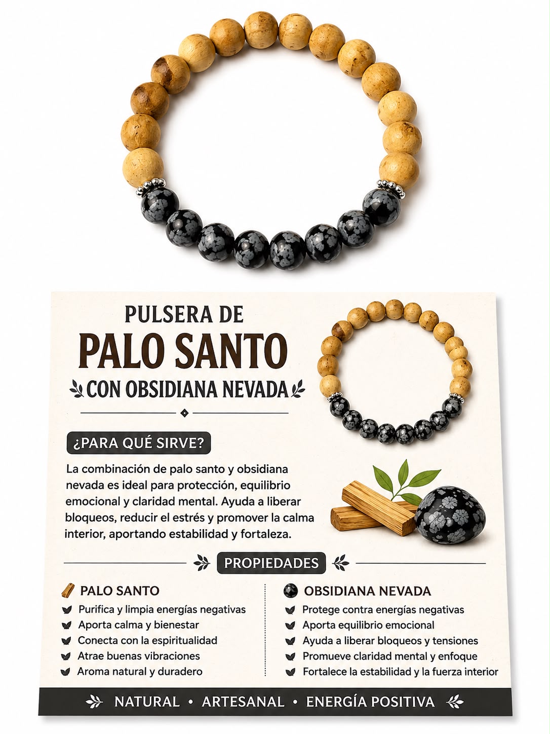 PULSERA OBSIDIANA NEVADA CON PALO SANTO