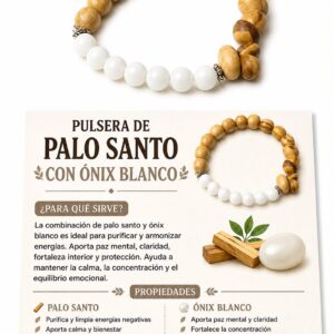 PULSERA DE PALO SANTO CON ONIX BLANCO