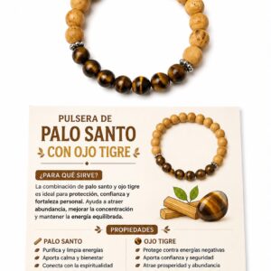 PULSERA DE PALO SANTO CON OJO DE TIGRE