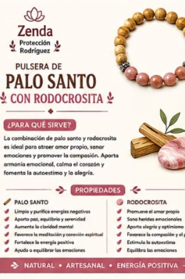 PULSERA DE PALO SANTO CON RODOCROSITA