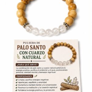 PULSERA DE PALO SANTO CON CUARZO NATURAL