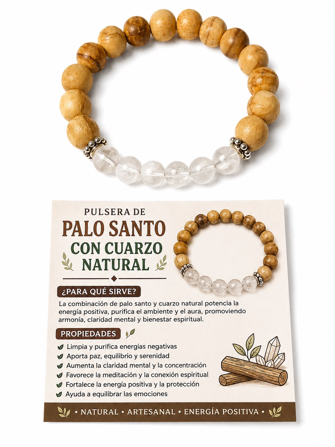 PULSERA DE PALO SANTO CON CUARZO NATURAL