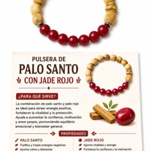 PULSERA PALO SANTO CON JADE ROJO