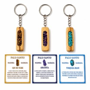 LLAVERO PALO SANTO CON CUARZO 5X1.4CM - PACK DE 3 UNIDADES