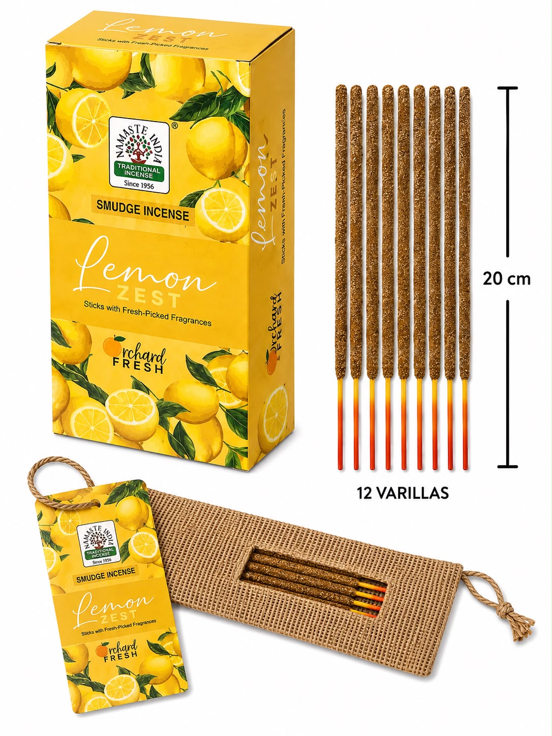 INCIENSO ORGANICO LIMON - CAJA X 12 ESTUCHES DE 12 UNID