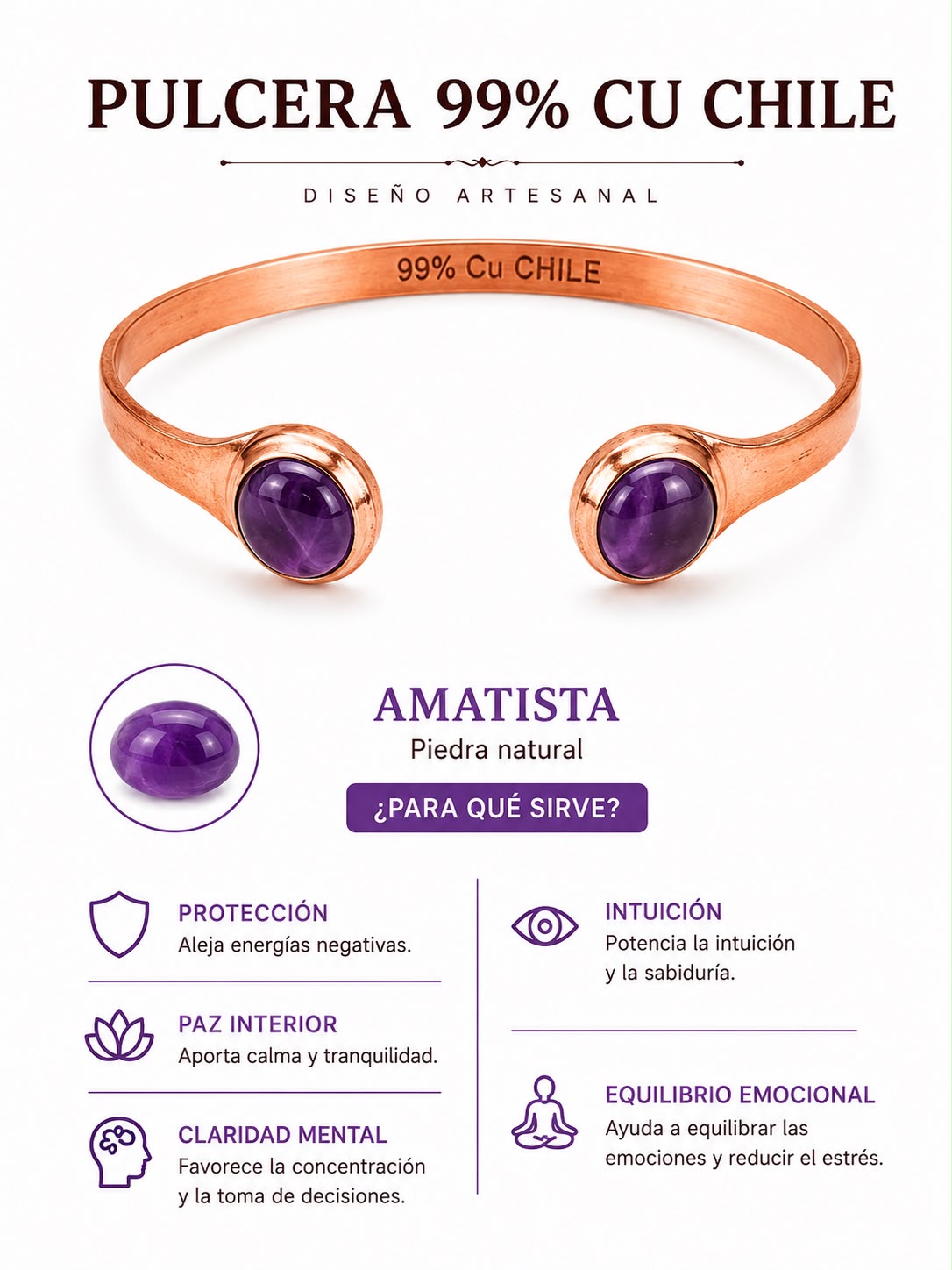 PULSERA COBRE - AMATISTA