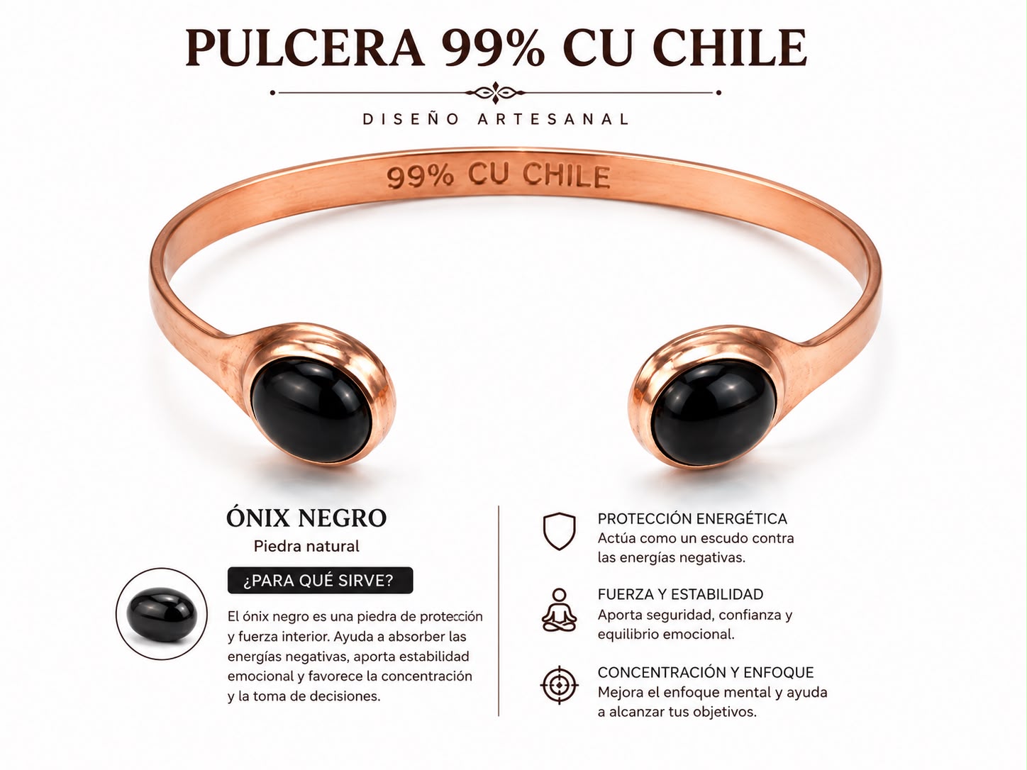 PULSERA COBRE - ONIX NEGRO