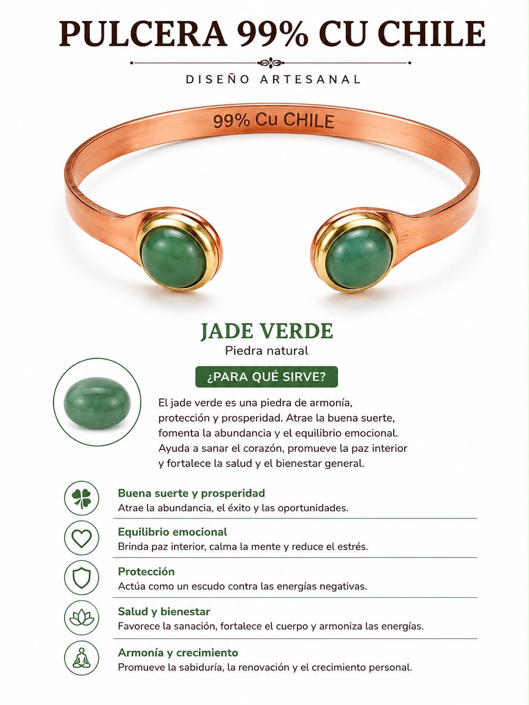 PULSERA DE COBRE - JADE VERDE