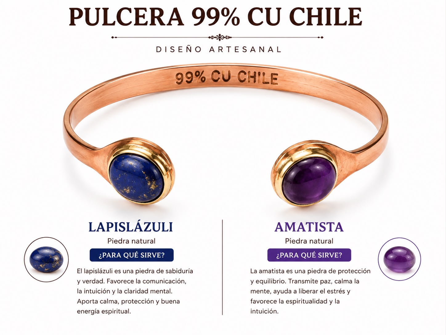 PULSERA DE COBRE LAPISLAZULI - AMATISTA