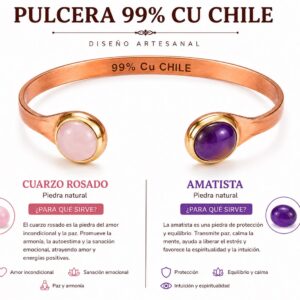 PULSERA DE COBRE - ROSA AMATISTA