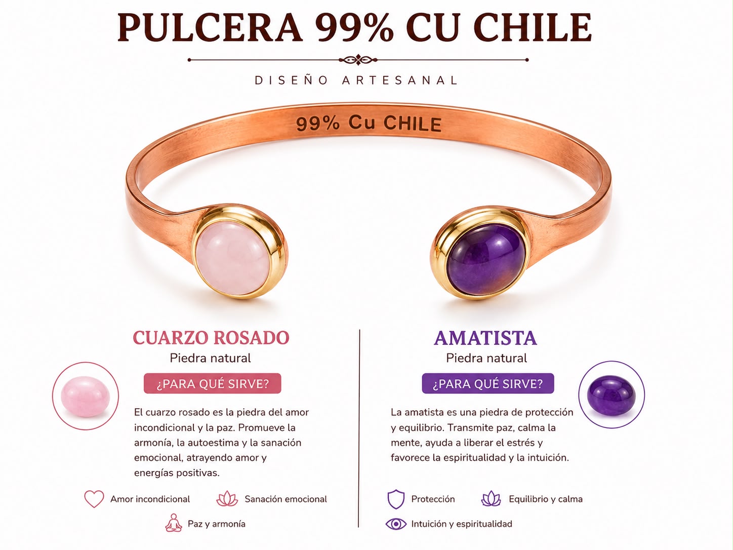 PULSERA DE COBRE - ROSA AMATISTA